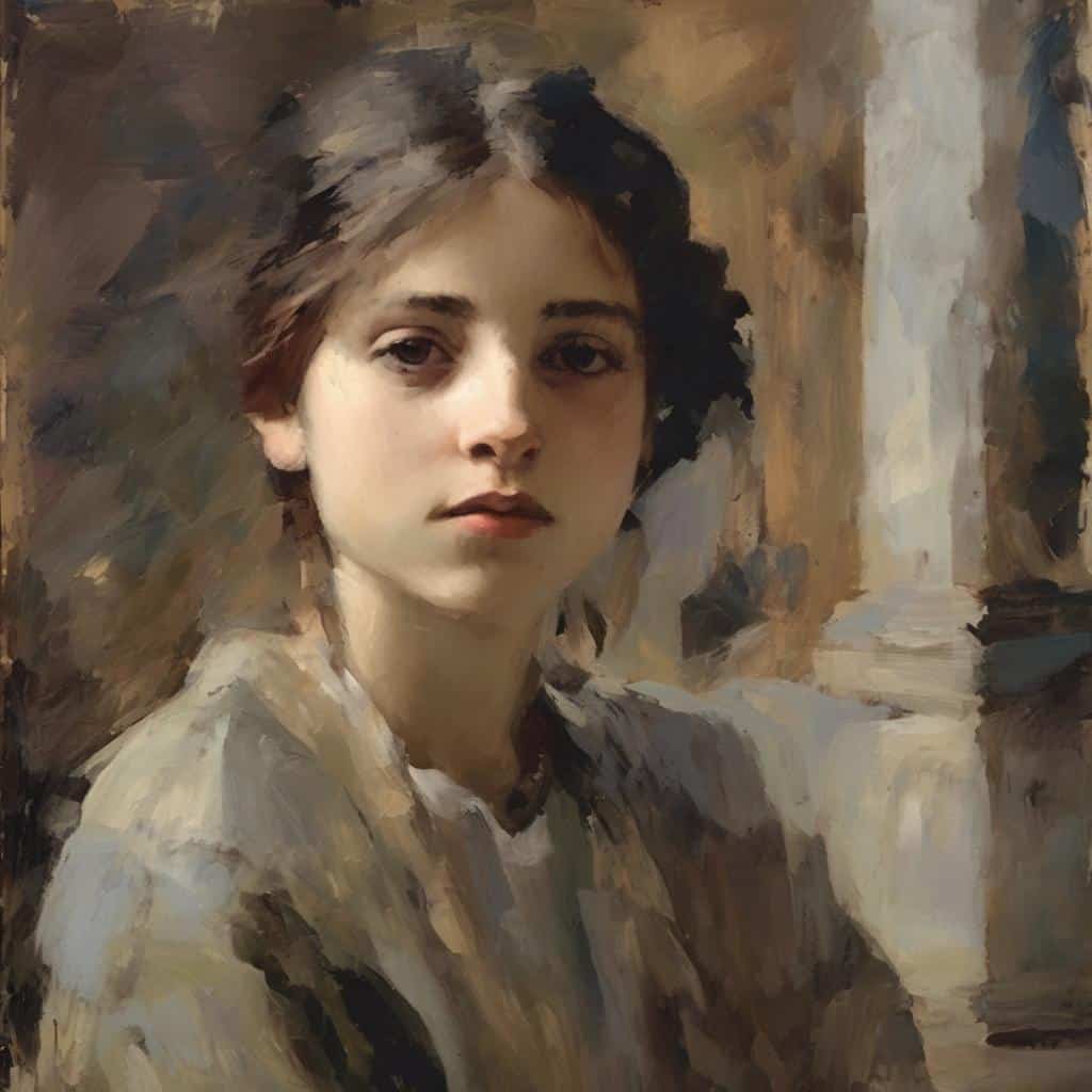 Γυναίκα πορτρέτο με εστίαση στην τέχνη και το στίγμα των έργων τέχνης.